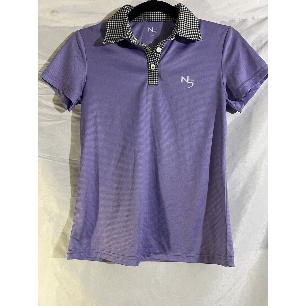 N5 Woman's  Golf Polo Shirt S Lavender Black & White Gingham Athletic Preppy
